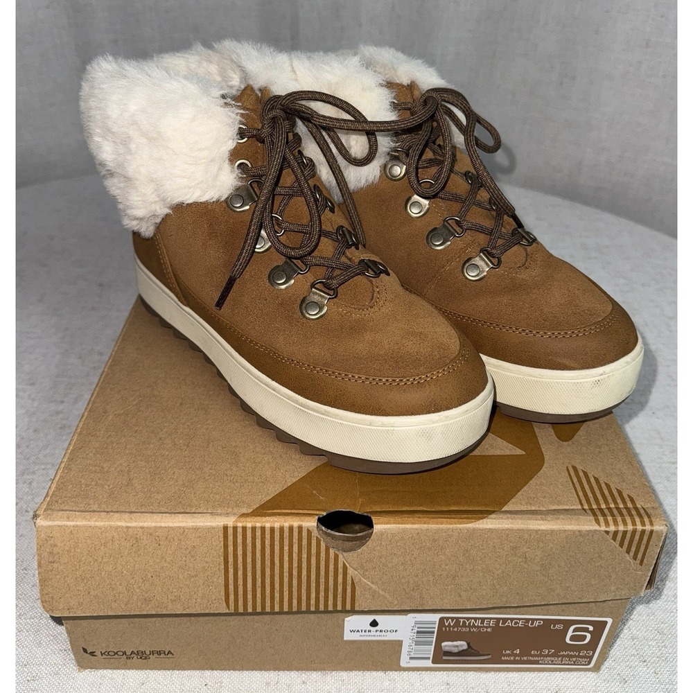 Ugg Koolaburra Tynlee Boots Women's 6 Suede Faux Fur Lace Up Brown 1114733